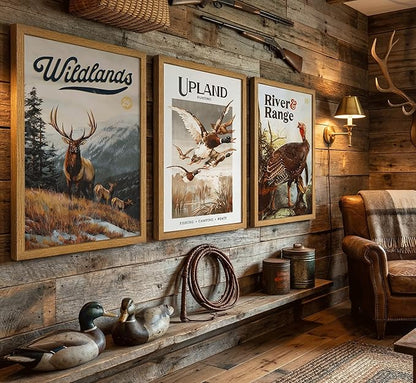 3Pcs Framed Wild Animal Canvas Wall Art Nature Wilderness Deer Wild Duckturkey Wall Decor Pictures Hunting Outdoorsy Cabin Posters Prints Gift Hunter Dad for Living Room Bedroom Home Decoration