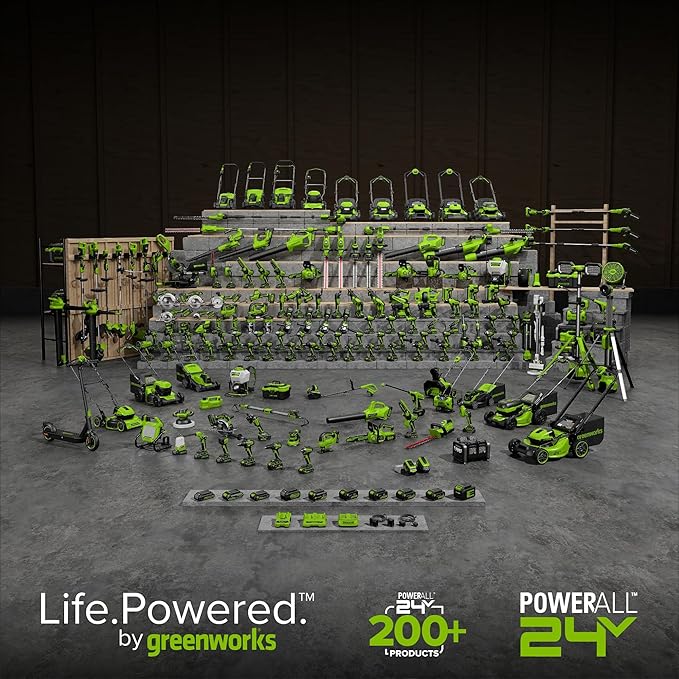 GREENWORKS 24V (5-TOOL) Combo (Drill + Impact Driver + Circular Saw + Multi-Tool + Flashlight), 4.0Ah + 2.0Ah (24,000mAh Power Bank) Batteries, (2) Cables, 65W Rapid Charger