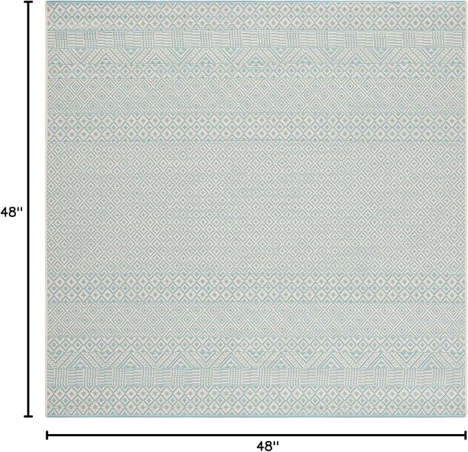 SAFAVIEH Washable Rug Outdoor Courtyard Collection - 4' Square, Beige & Aqua Blue, Non-Shedding & Easy Cleaning, Ideal for Patio, Backyard, Mudroom (CY6235-21312)