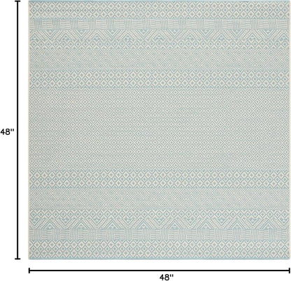 SAFAVIEH Washable Rug Outdoor Courtyard Collection - 4' Square, Beige & Aqua Blue, Non-Shedding & Easy Cleaning, Ideal for Patio, Backyard, Mudroom (CY6235-21312)