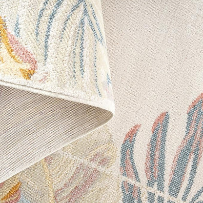 Tommy Bahama Bimini Blooming Border Indoor Outdoor Area Rug, Leaf Tropical Design, UV Fade Resistant, Ivory/Blue/Coral, 5'2"x7'2"