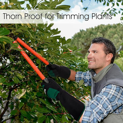 COOLJOB Thorn Proof Rose Pruning Garden Gloves for Men, Long Sleeve Padded Yard Work for Bush, Blackberry, Cactus, Heavy Duty/Puncture Resistant/Machine Washable, Medium, Green