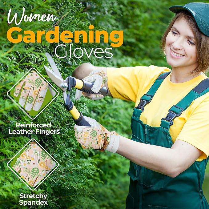 HANDLANDY Gardening Gloves for Women, Breathable Ladies Leather Garden Yard Gloves Best Gift for Gardeners