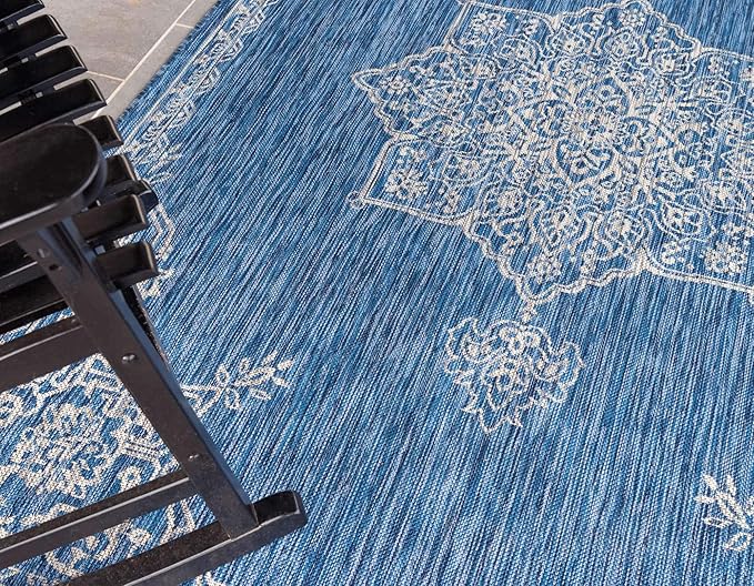 Unique Loom Outdoor Traditional Collection Area Rug - Antique (9' x 12' Rectangle, Blue/ Gray)