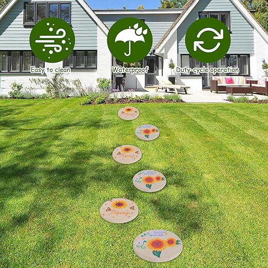 4Pcs Large Stepping Stones Outdoor Garden Walkway, Durable Plastic Pavers for Patio, Pathway, and Landscaping, Weatherproof Stepping Stones with Ground Stakes for Easy Installation (Round Sunflower)