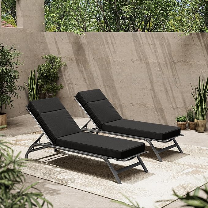 2 Pcs Chaise Lounge Cushions Outdoor, 72" L X 21" W X 4" D Lounge Chair Cushions for Outdoor Furniture, High-Density Foam Patio Chaise Cushion-Waterproof Fade-Resistant ThickPatio lounge chair cushion
