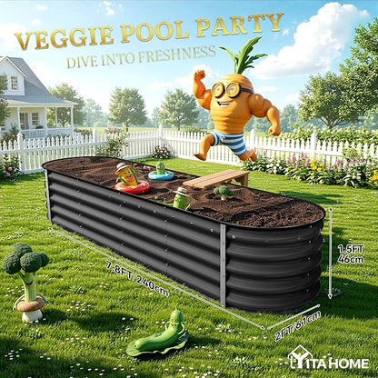 YITAHOME 8x2x1.5ft Large Raised Garden Bed Kit, 17" Tall 9 in 1Galvanized Metal Planter Box with Gloves & Safety, Outdoor Above Ground Planters for Plants Vegetables Flowers, Black