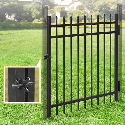 Fencer Wire Heavy Duty Pinnacle Fence Gate, 4FT Height x 4FT Width Outdoor Fence Gate, Outdoor Anti-Rust Metal Steel Gate for Fencing Barrier, Decorative Garden Gate with Gate Lock