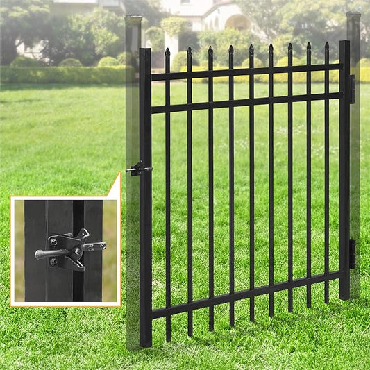 Fencer Wire Heavy Duty Pinnacle Fence Gate, 4FT Height x 4FT Width Outdoor Fence Gate, Outdoor Anti-Rust Metal Steel Gate for Fencing Barrier, Decorative Garden Gate with Gate Lock