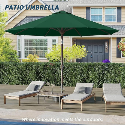 PatioKingdom 10FT Patio Umbrella with Push Button Tilt and Crank, Outdoor Market Umbrella with 8 Fiberglass Ribs, UV Protection Table Umbrella for Pool,Backyard,Garden,Deck(Dark Green, 10FT)