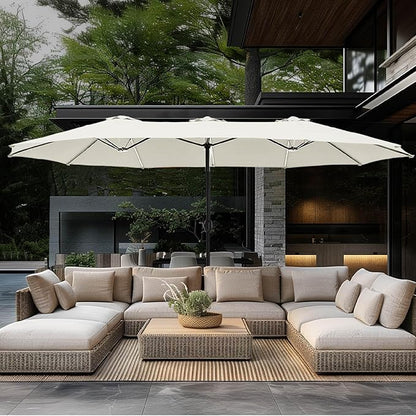 GREEN PARTY 15 ft Rectangle Patio Umbrella with Base Included, Double-Sided Table Umbrella with Crank, Large Outdoor Umbrellas for Patio Poolside Garden Backyard, Ivory
