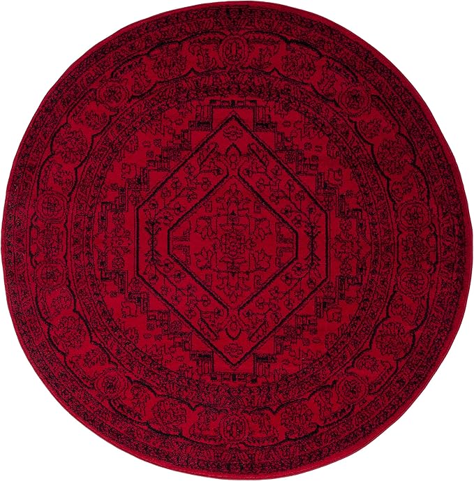 SAFAVIEH Adirondack Collection Area Rug - 6' Round, Red & Black, Oriental Medallion Design, Non-Shedding & Easy Care, Ideal for High Traffic Areas in Living Room, Bedroom (ADR108F)