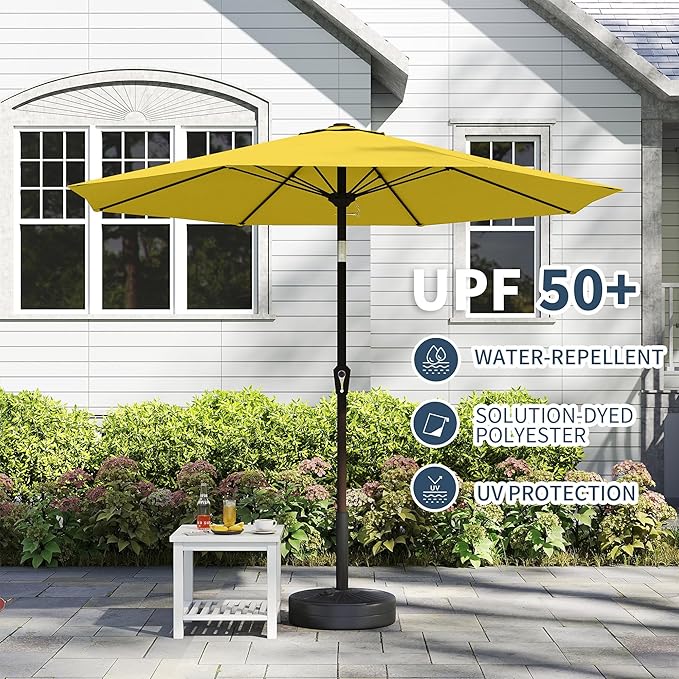 PatioKingdom 11FT Patio Umbrella,Outdoor Umbrella with Push Button Tilt and Crank,Market Table Umbrella with 8 Sturdy Fiberglass Ribs UV Protection(Yellow, 11FT)