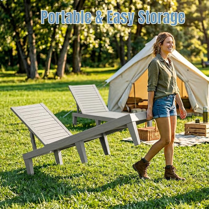 Lounge Chair Outdoor,Set of 2 All-Weather UV-Resistant & Waterproof Patio Lounge Chairs,High-Impact PP 5 Position Adjustable Tanning Chair,Heavy Duty Pool Lounge Chairs Great for Pool & Yard,Coffee