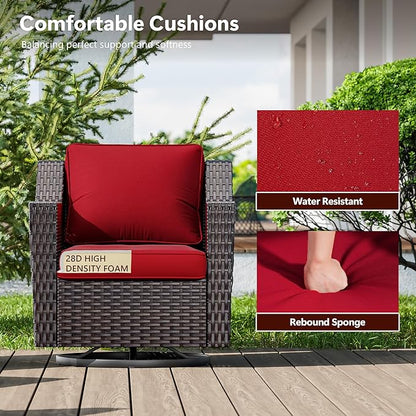 8 Pieces Wicker Patio Furniture, Luxury Outdoor Furniture with 2 Patio Swivel Chair, 2 Patio Chair, 3-Seater Sofa, 2 Patio Ottoman and 1 Side Table, Wide Armrest, Thickened Cushions