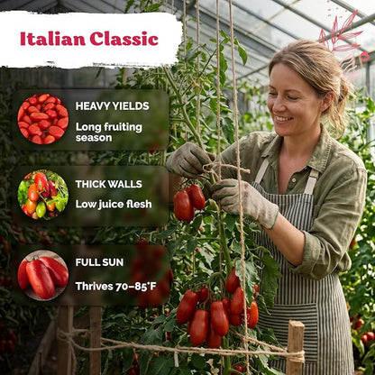 KVITER 100 San Marzano Indeterminate Tomato Seeds (Solanum Lycoperscium) - San Marzano Paste Tomato, Sweet Flavor, Tall Vines, Heirloom Seed Packets - Vegetable Seeds for Outdoor Garden, Greenhouses