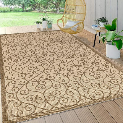 JONATHAN Y Vintage Filigree Indoor Outdoor Area Rug 4X6 Beige/Brown, Madrid Textured Weave for Backyard, Patio, Porch, Easy-Cleaning, High Traffic, Pet-Friendly, Non-Shedding (SMB107B-4)