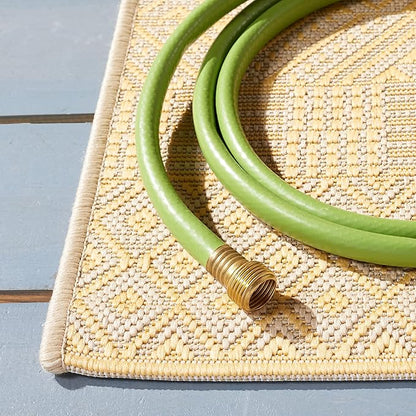 SAFAVIEH Washable Rug Outdoor Courtyard Collection - 6'7" x 9'6", Gold & Beige, Non-Shedding & Easy Cleaning, Ideal for Patio, Backyard, Mudroom (CY6235-30612)