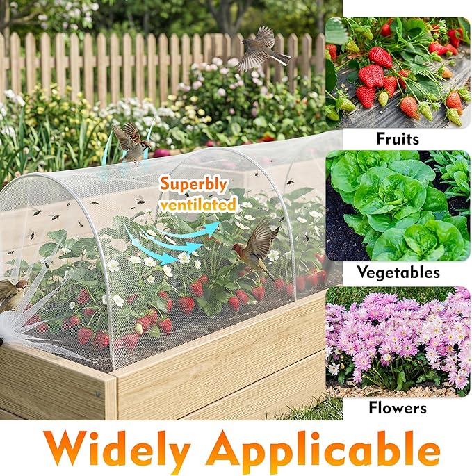 2PCS warmfarm 4ft Garden Row Accelerator Plants Cover, Pop Up Garden Bed Tunnel Net with 6 Stakes, Ready-to-Use Design Garden Beds Vegetable Rows Plant Protector for Protecting Vegetable Fruit