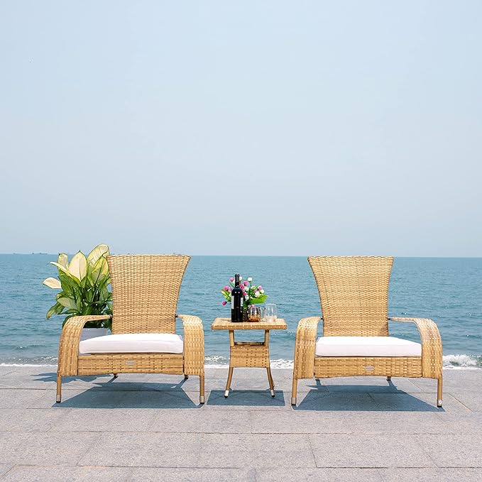 SAFAVIEH Outdoor Collection Edna Natural/White Cushion 3-Piece Lounge Set with Table (PAT7719D)