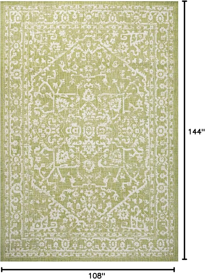 JONATHAN Y Boho Medallion Indoor Outdoor Area Rug 9X12 Green/Cream, Malta Textured Weave for Backyard, Patio, Porch, Easy-Cleaning, High Traffic, Pet-Friendly, Non-Shedding (SMB104D-9)