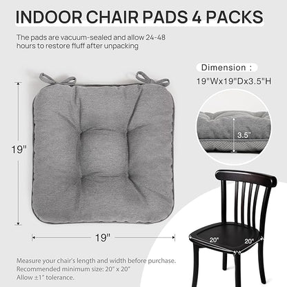 Love's cabin Memory Foam Chair Cushions Set of 4, 19"x19"x3.5" Indoor & Outdoor Seat Pads for Dining, Kitchen, Office, Patio Chairs - Grey