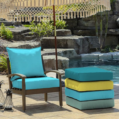 Arden Outdoor Deep Seat Cushion Set, 24 in x 24 in, Weather-Proof, Rain-Proof, Fade Resistant Patio Cushion for Chair, Sofa, and Couch Pool Blue Leala