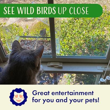 Window Bird Feeder with Strong Suction Cups, Clear Window Feeders for Outside - Transparent Bird House, Balcony Glass Mount, Acrylic Cat, Kids & Elderly Viewing