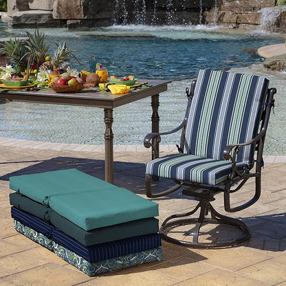 Arden 4-Pack Outdoor Patio Dining Chair Cushion, 20x44, Rain-Proof Seat Pad, Fade-Resistant Outdoor Cushion Sapphire Aurora Blue Stripe