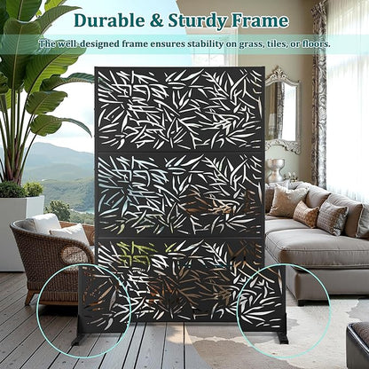 Metal Privacy Screen Outdoor Privacy Screen, Freestanding Fence Panel for Outside, 72''H×47''W, Decorative Screen Panel for Backyard/Patio/Deck