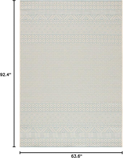 SAFAVIEH Washable Rug Outdoor Courtyard Collection - 5'3" x 7'7", Beige & Aqua Blue, Non-Shedding & Easy Cleaning, Ideal for Patio, Backyard, Mudroom (CY6235-21312)