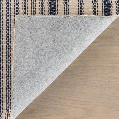 Dash & Albert Axiom Navy Machine Washable Rug, Runner-2.5 X 8 Feet, Blue/Ivory Stripe Pattern