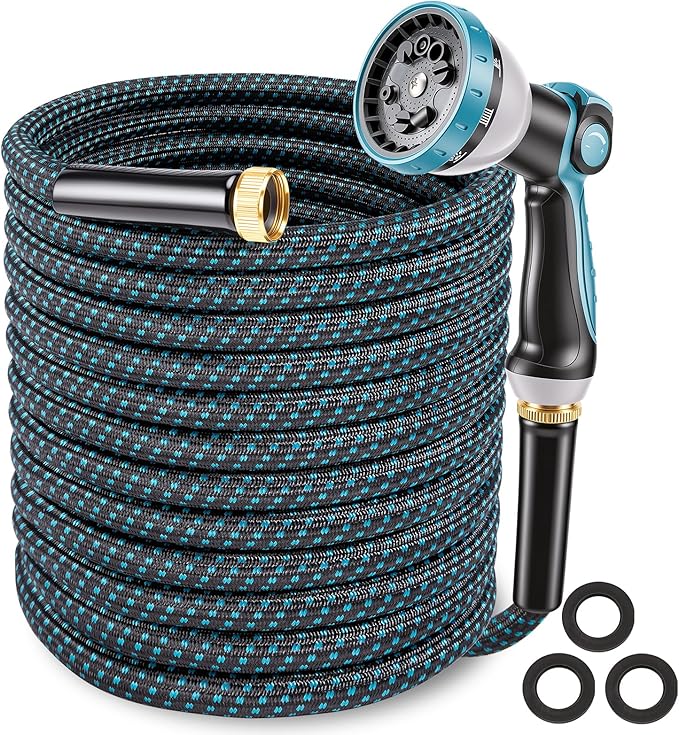 Non-Expandable Garden Hose – Ultra Lightweight & Leak-Proof Kink-Free Water Hose with 10-Function Spray Nozzle – Wear-Resistant Hybrid Hose for Yard, Lawn, Car Wash & Outdoor Use – 100 ft