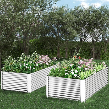 FRIZIONE 2pcs Tall 6x3x1.5ft Galvanized Raised Garden Bed Outdoor,Steel Garden Bed for Vegetables,Above Ground Garden Box for Flower,Metal Raised Beds for Gardening