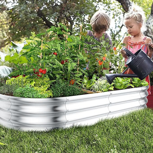 HOOPLE 2 Pack Raised Garden Bed 4x2x1FT, Galvanized Metal Raised Garden Bed Outdoor, Oval Design with Open Base for Better Drainage, Compact Garden Bed for Vegetables, Herbs & Flowers