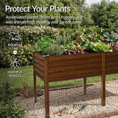 Best Choice Products 72x24x30in Non Toxic Galvanized Raised Garden Bed, Metal Elevated Planter Box, Vegetable Garden, 100% Non Toxic Materials - Dark Brown Wood Grain