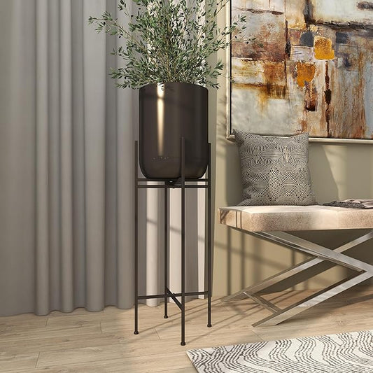 Deco 79 Metal Indoor Outdoor Planter Tall Large Planter Pot with Removable Stand, Planter 12" x 12" x 36", Black