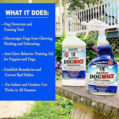 Nature’s MACE Dog Mace, Dog Repellent for Yard, Potty Training Tool, Indoor & Outdoor, Marking and Digging Spray, Pee Deterrent, Safe Around Kids, Pets, Plants, 40oz Concentrate, Treats 15,000 Sq Ft
