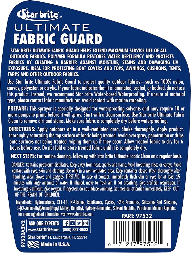 STAR BRITE Ultimate Outdoor Fabric Protection Spray - Extends Fabric Life, Restores Water Repellency, Blocks UV Rays, for Boat Covers, Awnings & More - 32 OZ (097532)
