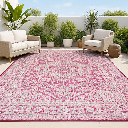 JONATHAN Y Medallion Weave Indoor Outdoor Area Rug 9X12 Fuchsia/Light Gray, Sinjuri Textured for Backyard, Patio, Porch, Easy-Cleaning, High Traffic, Pet-Friendly, Non-Shedding (SMB101G-9)