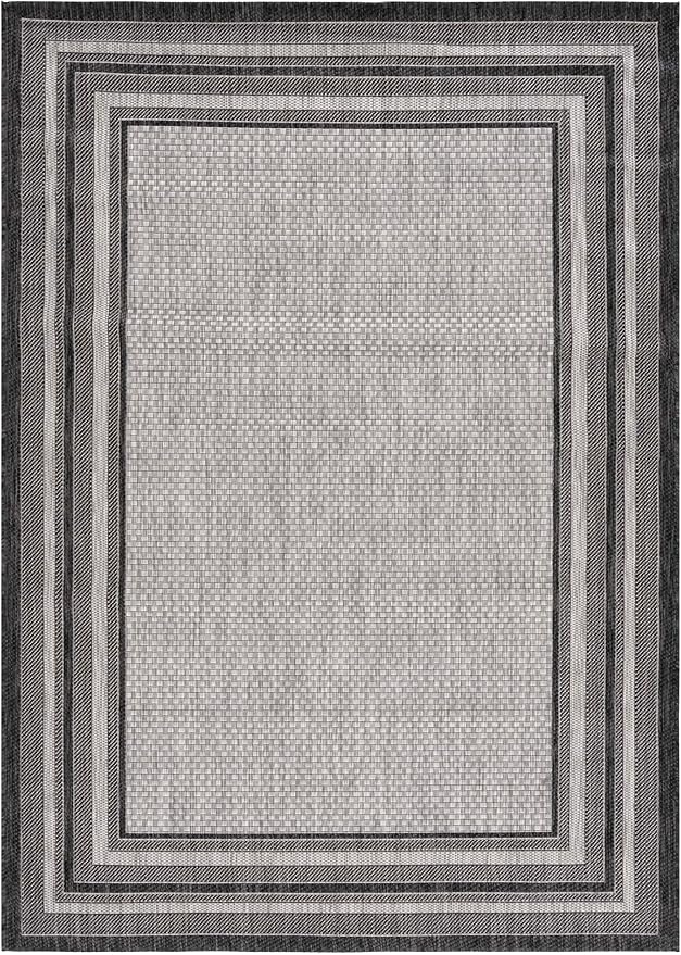 SAFAVIEH Washable Rug Outdoor Courtyard Collection - 10' Square, Light Grey & Black, Non-Shedding & Easy Cleaning, Ideal for Patio, Backyard, Mudroom (CY8475-37612)
