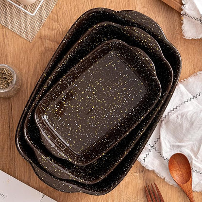 3-Pack Deep Rectangular Ceramic Baking Dishes, Heavy-Duty Oven-Safe Stoneware Casserole Pans for Lasagna Baking, High Heat Resistant Handcrafted Glazed Finish,Speckle Series(13.8''/12''/9.6'' Brown)