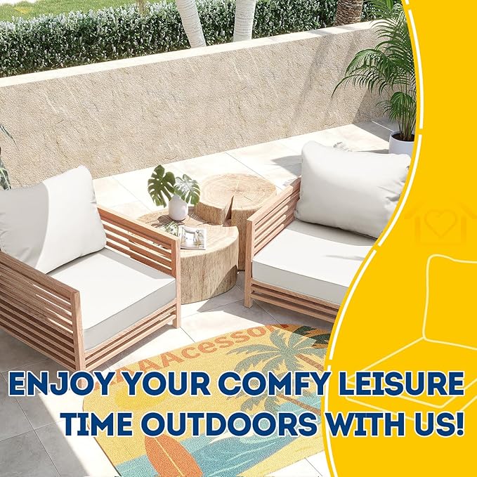 AAAAAcessories Outdoor Seat Cushions for Chairs, Fade-Resistant, Waterproof Patio Furniture Replacement Cushions, 25.5" x 25.5" x 5" + 25.5" x 19", Creamy White