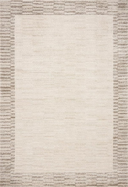 Loloi Chris Loves Julia Calvin Collection CLV-04 Ivory/Pebble 5'-3" x 5'-3" Round Area Rug Checkered Neutral Soft Living Room Bedroom Carpet