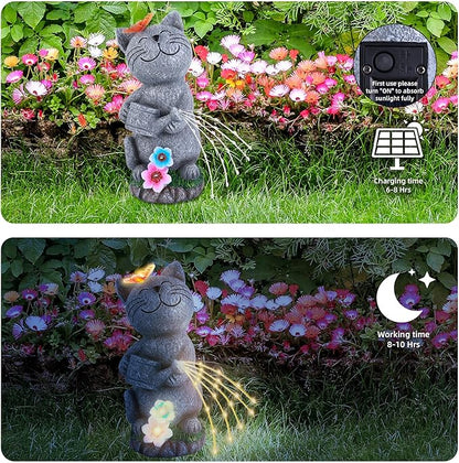 Solar Garden Cat Decor, Animal Statue Outdoor Lights, Mothers Day Birthday Housewarming Gifts for Mom Grandma Women Sister Wife Lady Lover-Patio, Porch, Yard, Balcony Decorations, Lawn Ornaments.