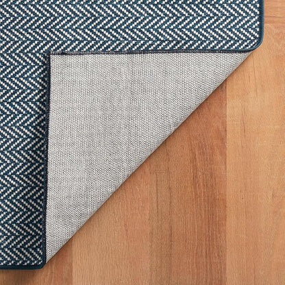 Dash & Albert Herringbone Navy Machine Washable Rug, 8.5 X 11.5 Feet, Blue Geometric Pattern