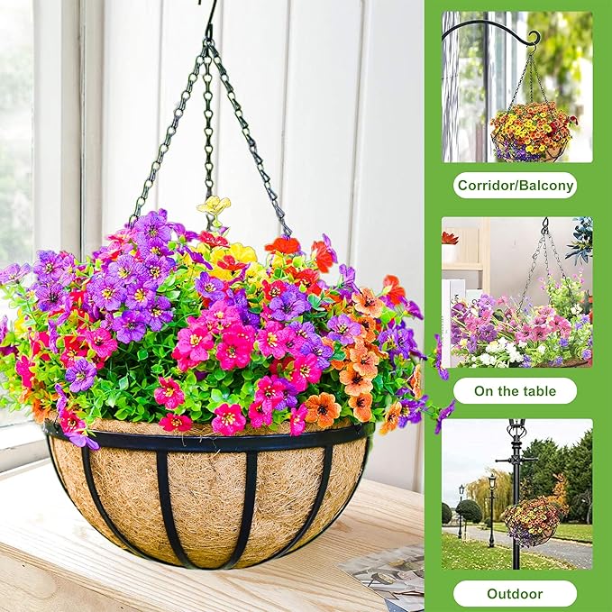 12 Inch Metal Hanging Planter Basket with Coconut Fiber Liner Hanging Plant Flower Pot for Home Garden Patio Decoration,Metal Flat Iron Pattern, 2 Pack