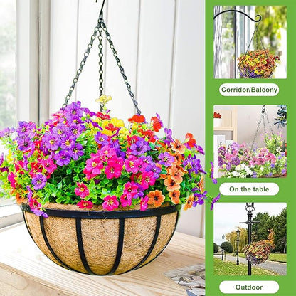 12 Inch Metal Hanging Planter Basket with Coconut Fiber Liner Hanging Plant Flower Pot for Home Garden Patio Decoration,Metal Flat Iron Pattern, 2 Pack
