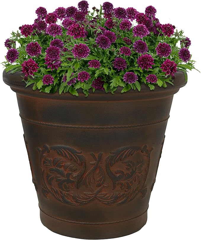 Sunnydaze 16-Inch Arabella Large Plastic Pot for Plants - Outdoor Double-Walled Polyresin Large Plastic Planter with Drillable Drainage Holes - Rust