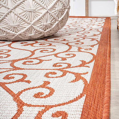 JONATHAN Y Vintage Filigree Indoor Outdoor Runner Rug 2X8 Cream/Orange, Madrid Textured Weave for Backyard, Patio, Porch, Easy-Cleaning, High Traffic, Pet-Friendly, Non-Shedding (SMB107L-28)